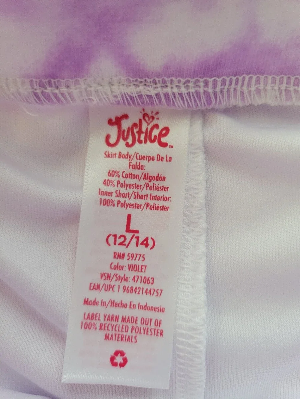 Justice Set Of Short Sleeve Tops And Skort Purple Tie Dye Girls Size L 12/14